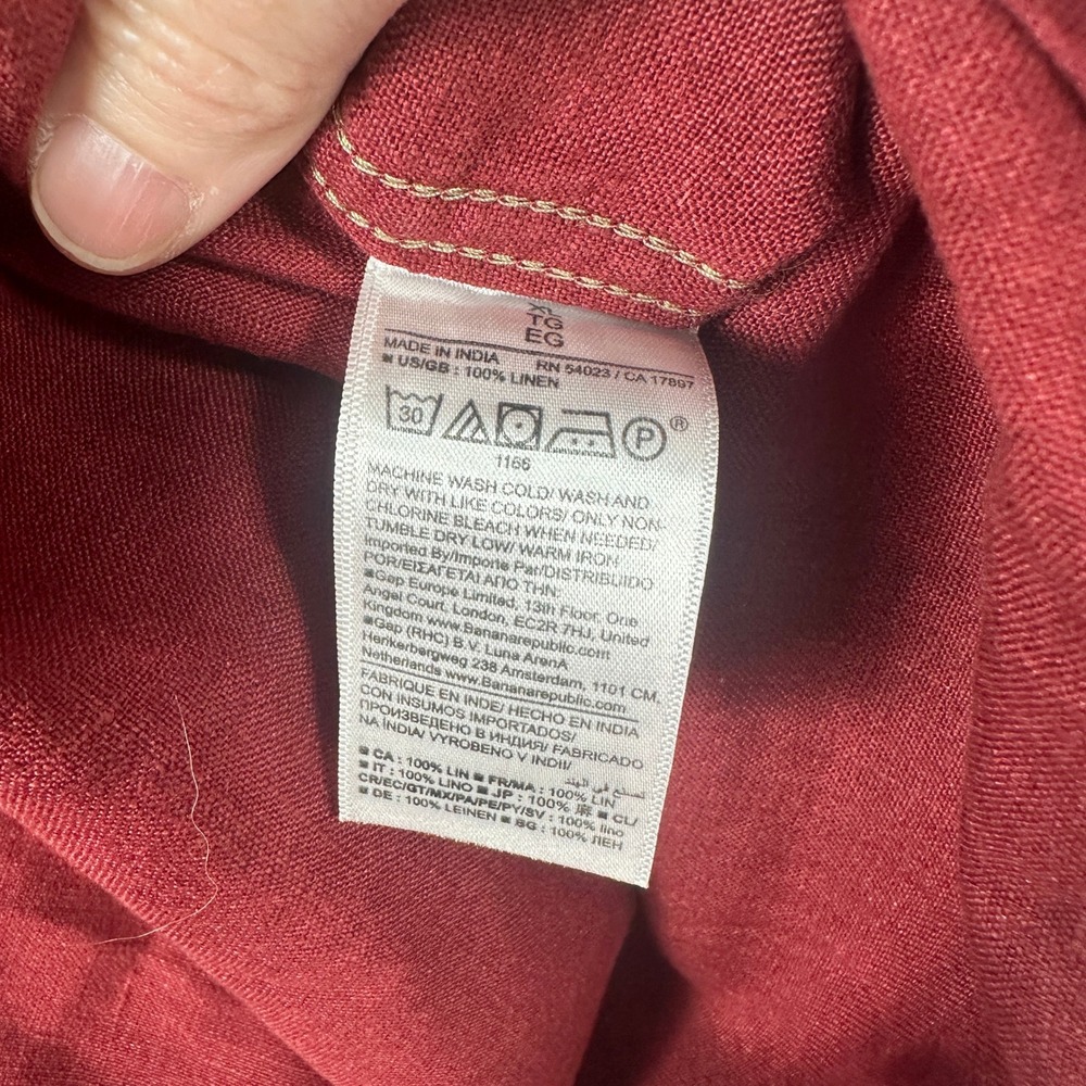 Banana Republic 100% Linen Shirt Mens XL Slim Fit Red Button Down Long Sleeve - Picture 8 of 10